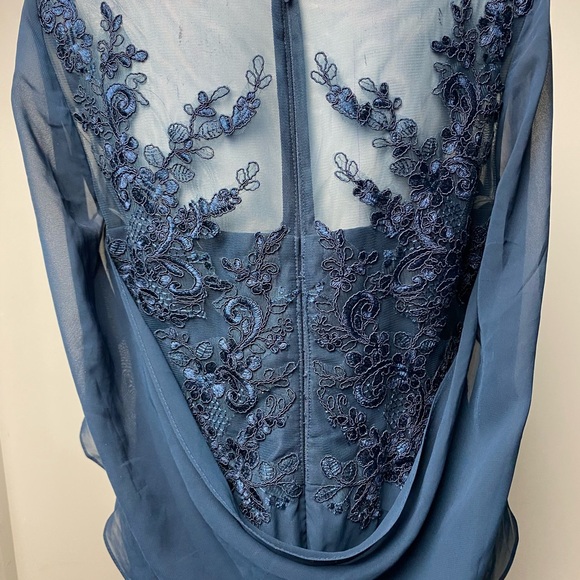 Azazie Navy Long Sleeve Gown - Picture 3 of 6